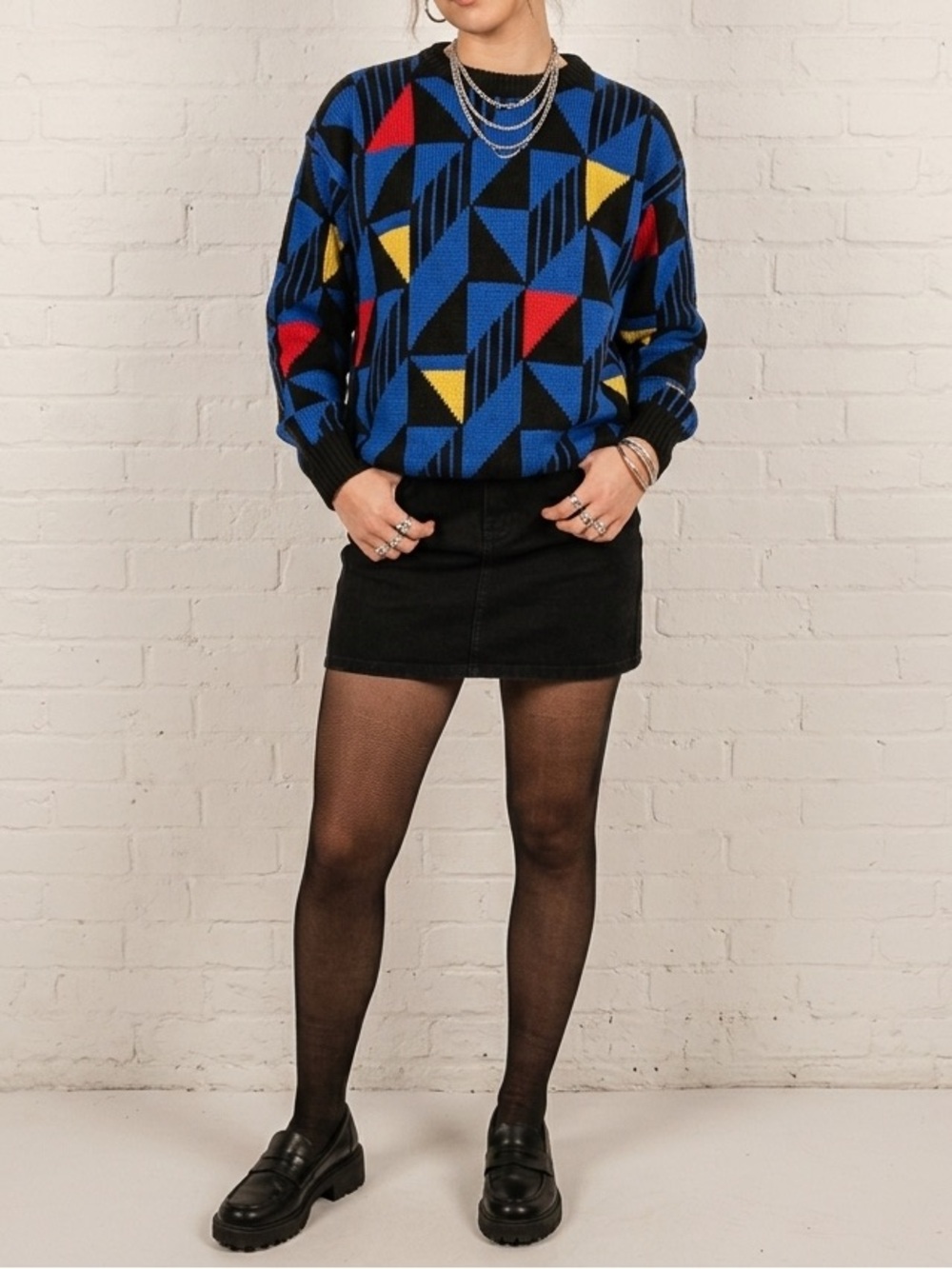 Vintage Geometric Sweater Abstract Knit Indie Art Teacher Dopamine Retro